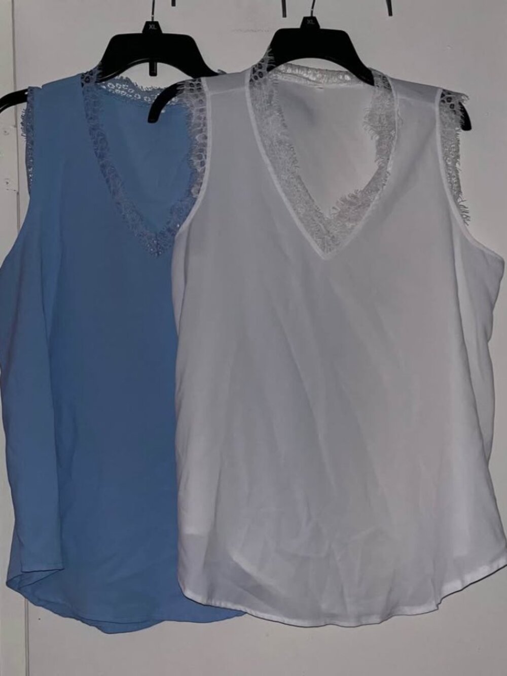 Two Sleeveless Blouses, Blue and White, XL